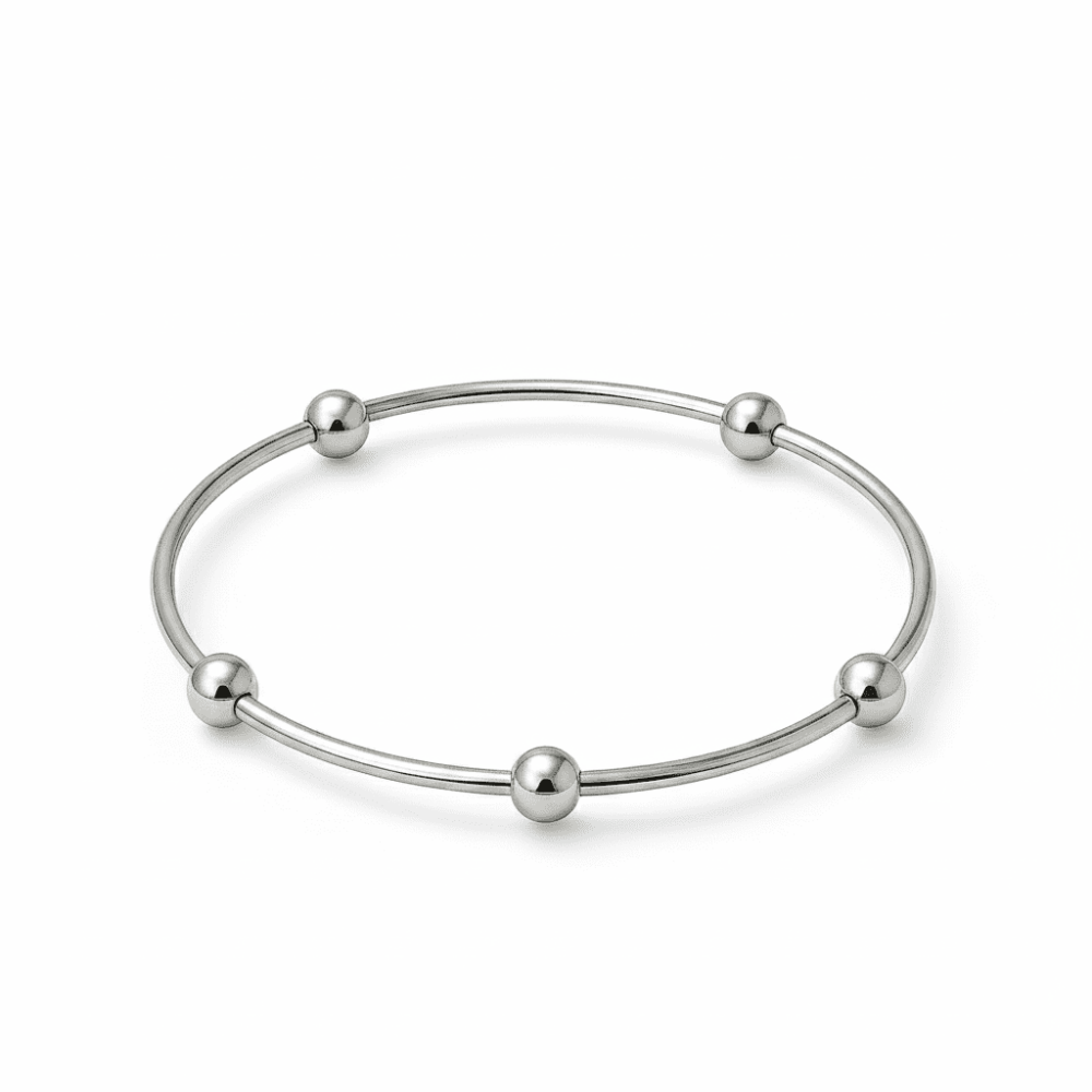 Kadın Çelik Bileklik - Beş Top Süslemeli Tasarım - Gümüş Renk - 4