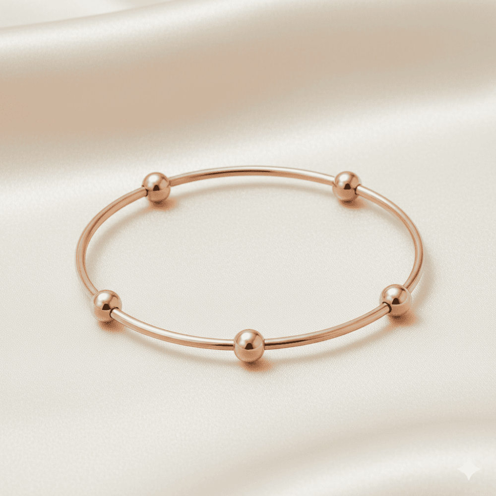 Kadın Çelik Bileklik - Beş Top Süslemeli Tasarım - Rose Renk - 3