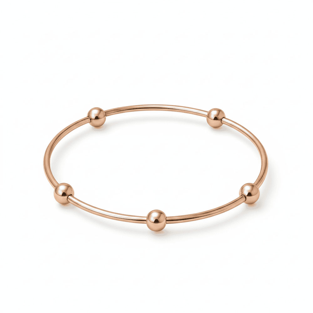 Kadın Çelik Bileklik - Beş Top Süslemeli Tasarım - Rose Renk - 4