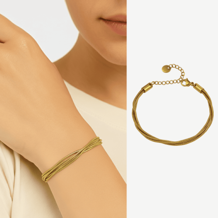 Kadın Çelik Bileklik - 5 li Snake Model - Altın Renk - Tesbihane