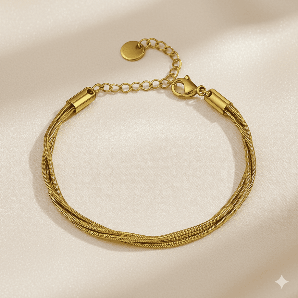 Kadın Çelik Bileklik - 5 li Snake Model - Altın Renk - 3