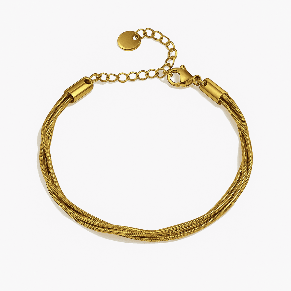Kadın Çelik Bileklik - 5 li Snake Model - Altın Renk - 4