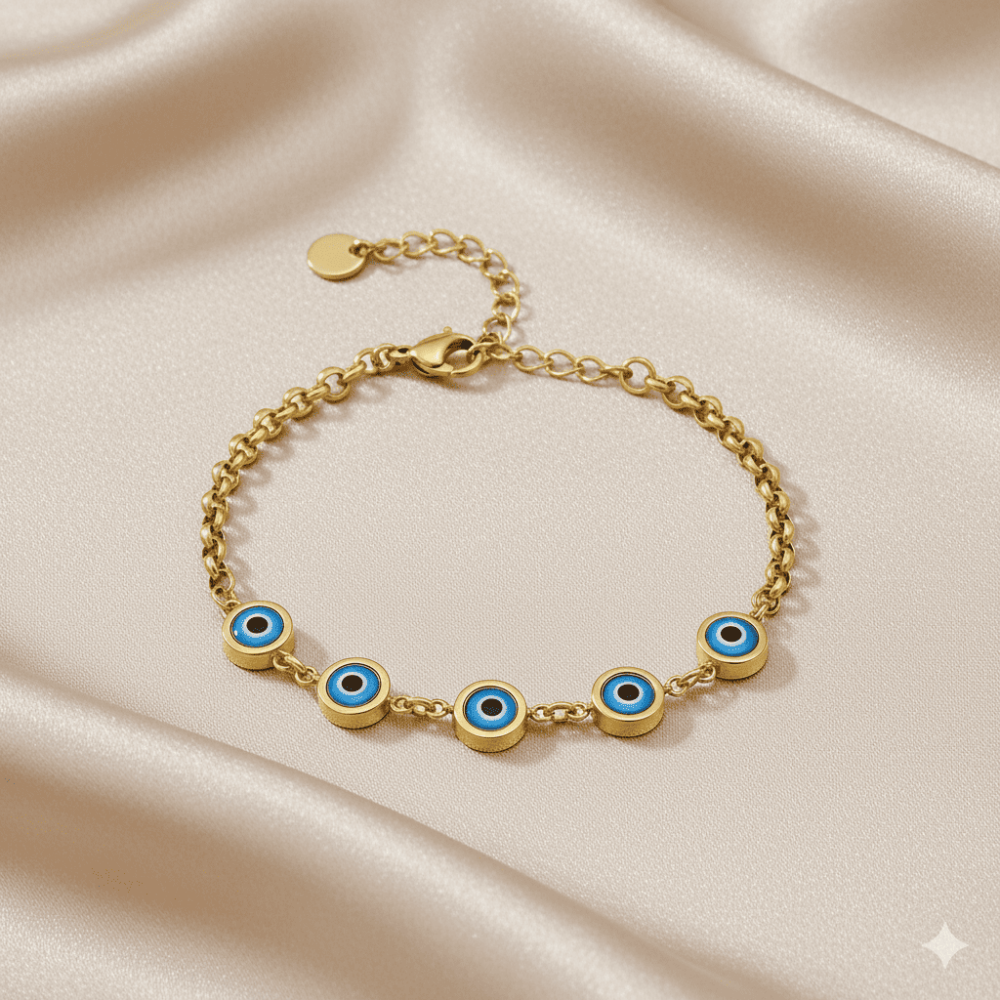 Kadın Çelik Bileklik - Doch Model - Nazar Boncuğu Süslemeli - Altın Renk - 3