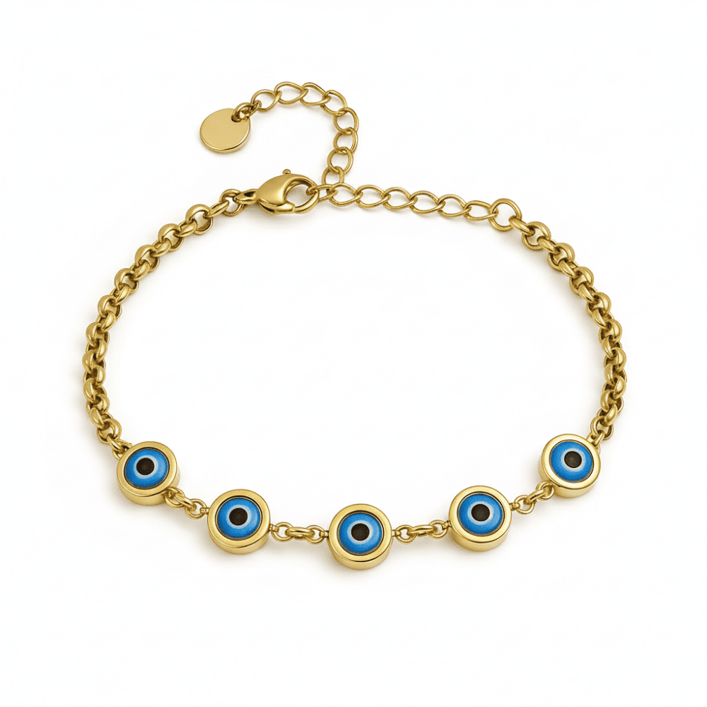 Kadın Çelik Bileklik - Doch Model - Nazar Boncuğu Süslemeli - Altın Renk - 4