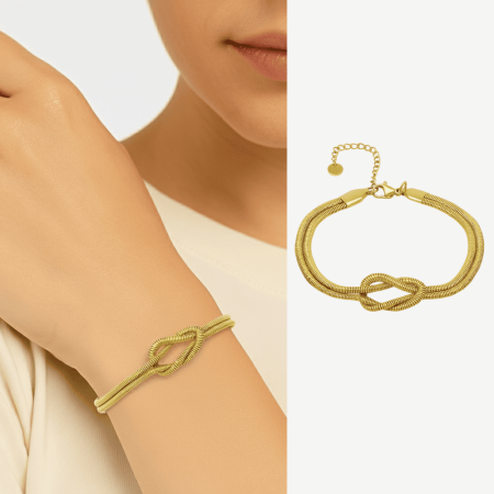 Kadın Çelik Bileklik - İkili Snake Model - Aşk Düğümü Tasarım - Altın Renk - Tesbihane