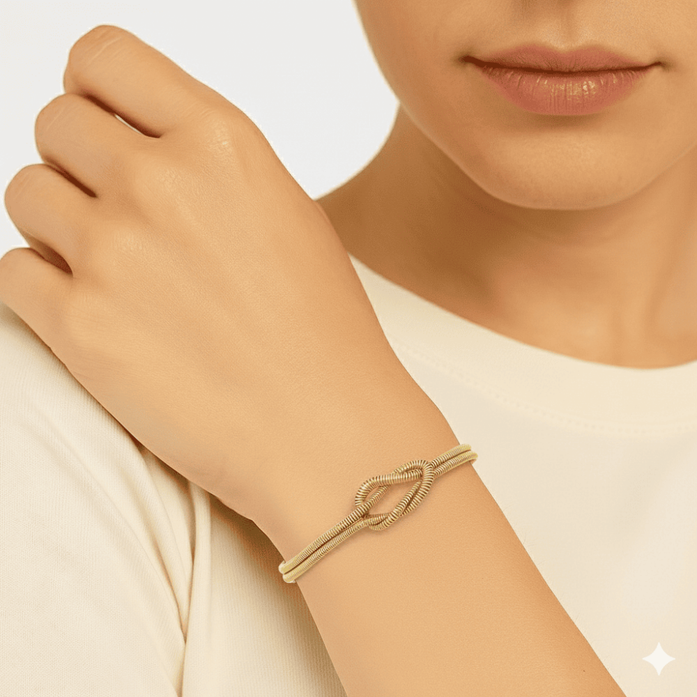 Kadın Çelik Bileklik - İkili Snake Model - Aşk Düğümü Tasarım - Altın Renk - 2