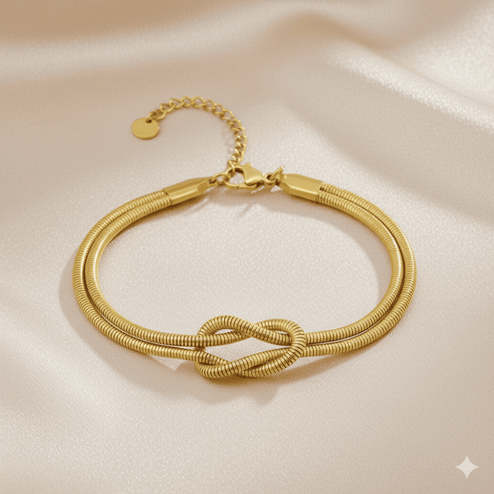 Kadın Çelik Bileklik - İkili Snake Model - Aşk Düğümü Tasarım - Altın Renk - 3