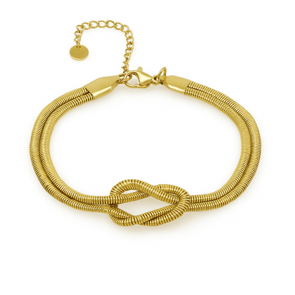 Kadın Çelik Bileklik - İkili Snake Model - Aşk Düğümü Tasarım - Altın Renk - 4