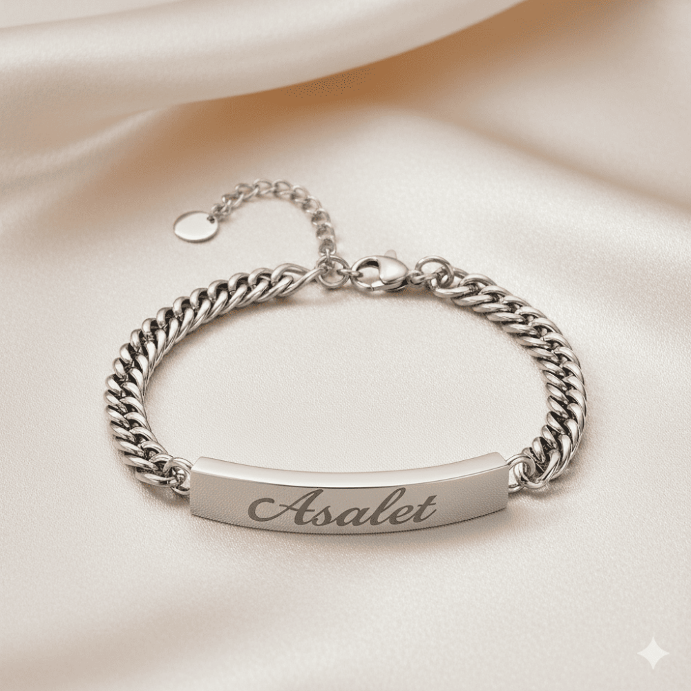 Kadın Çelik Bileklik - İsme Özel Yazılı - Gurmet Model - Gümüş Renk - 3