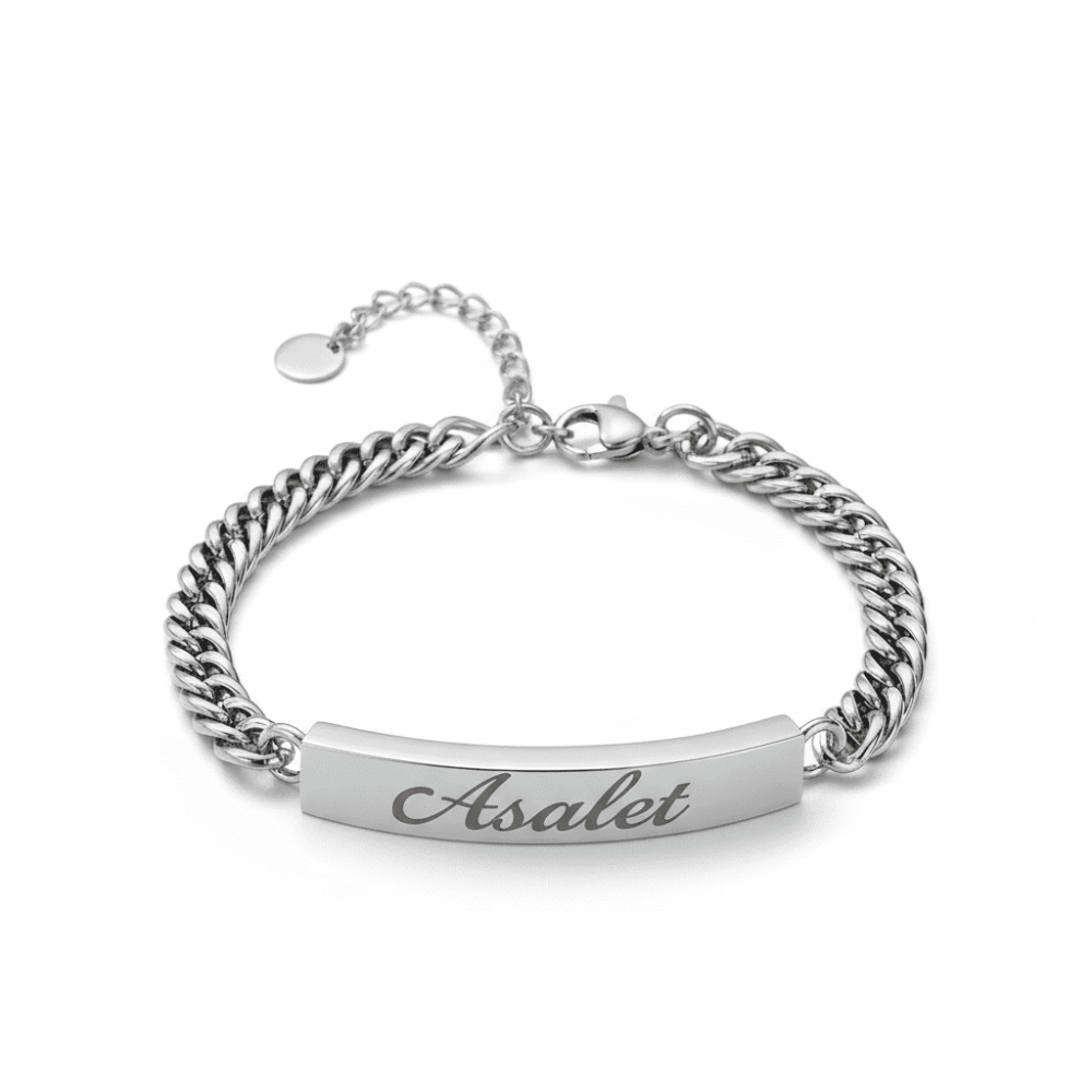 Kadın Çelik Bileklik - İsme Özel Yazılı - Gurmet Model - Gümüş Renk - 4