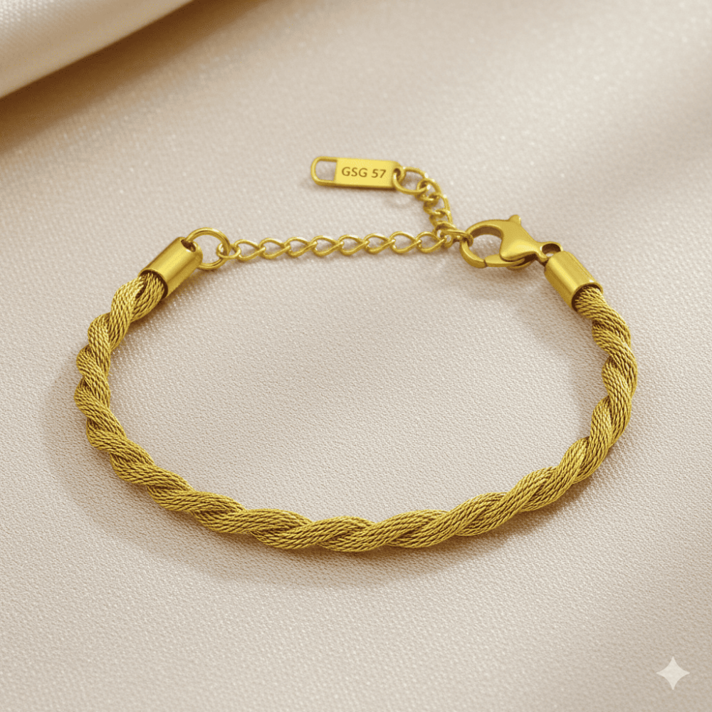 Kadın Çelik Bileklik - Kalın Burma Model - Altın Renk - 3