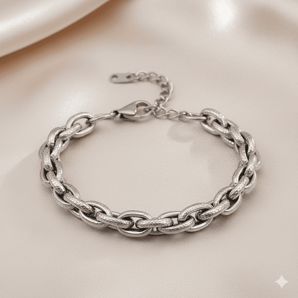 Kadın Çelik Bileklik - Kalın Burma Model - Gümüş Renk - 3