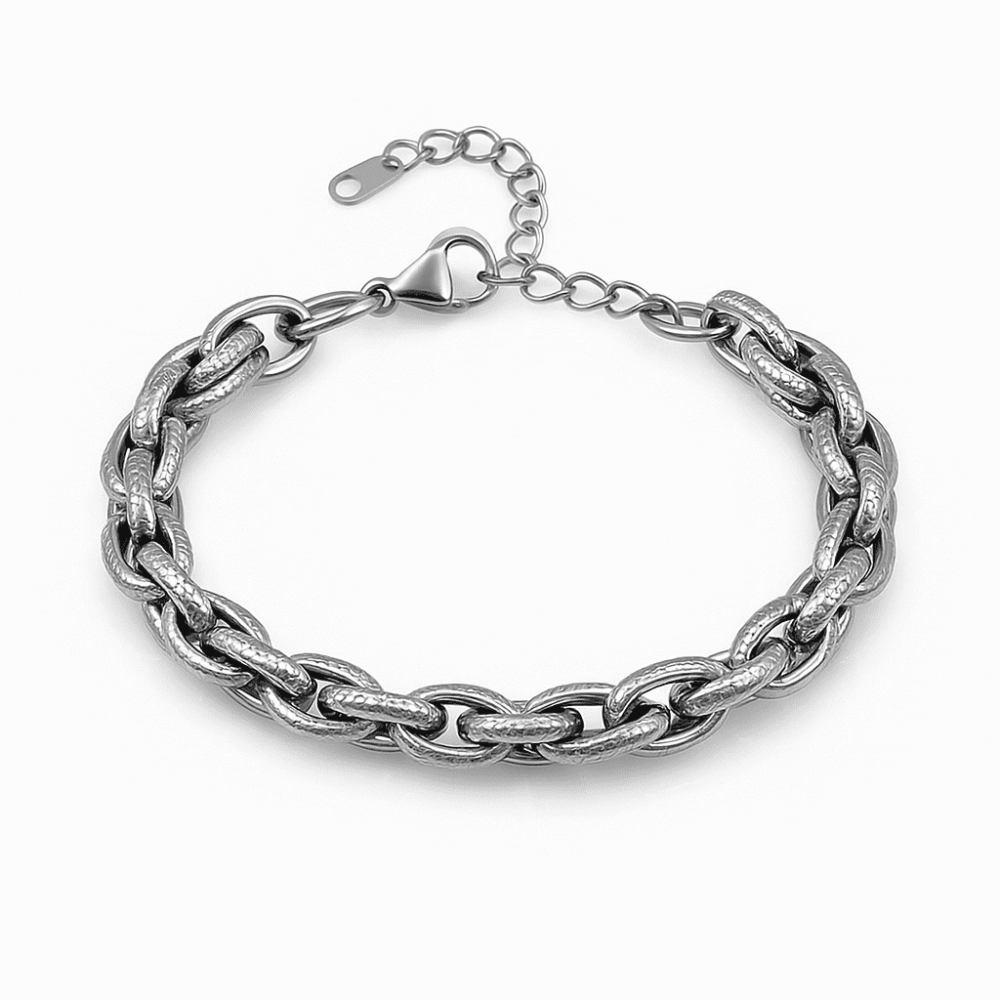 Kadın Çelik Bileklik - Kalın Burma Model - Gümüş Renk - 4