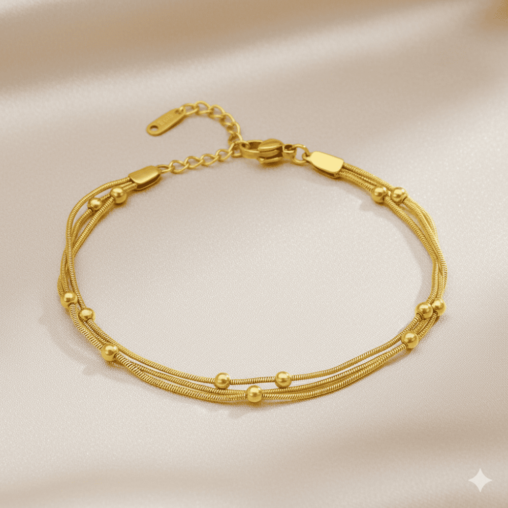 Kadın Çelik Bileklik - Toplu 3 lü Snake Model - Altın Renk - 3