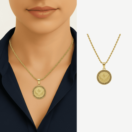 Kadın Çelik Kolye - Beşi Bir Yerde Reşat Altın Tasarım - Burma Zincirli - Altın Renk - Tesbihane