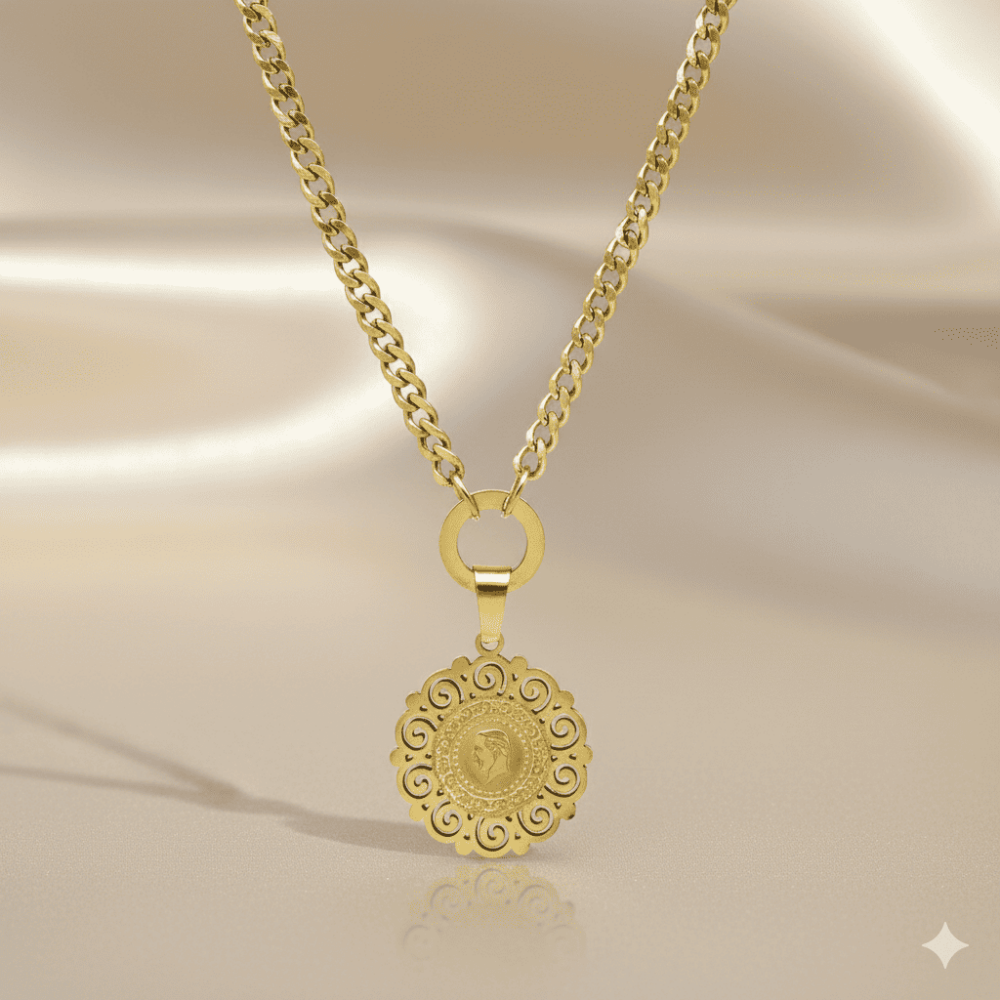 Kadın Çelik Kolye - Beşi Bir Yerde Reşat Altını Tasarım - Gurmet Zincirli - Altın Renk - 3