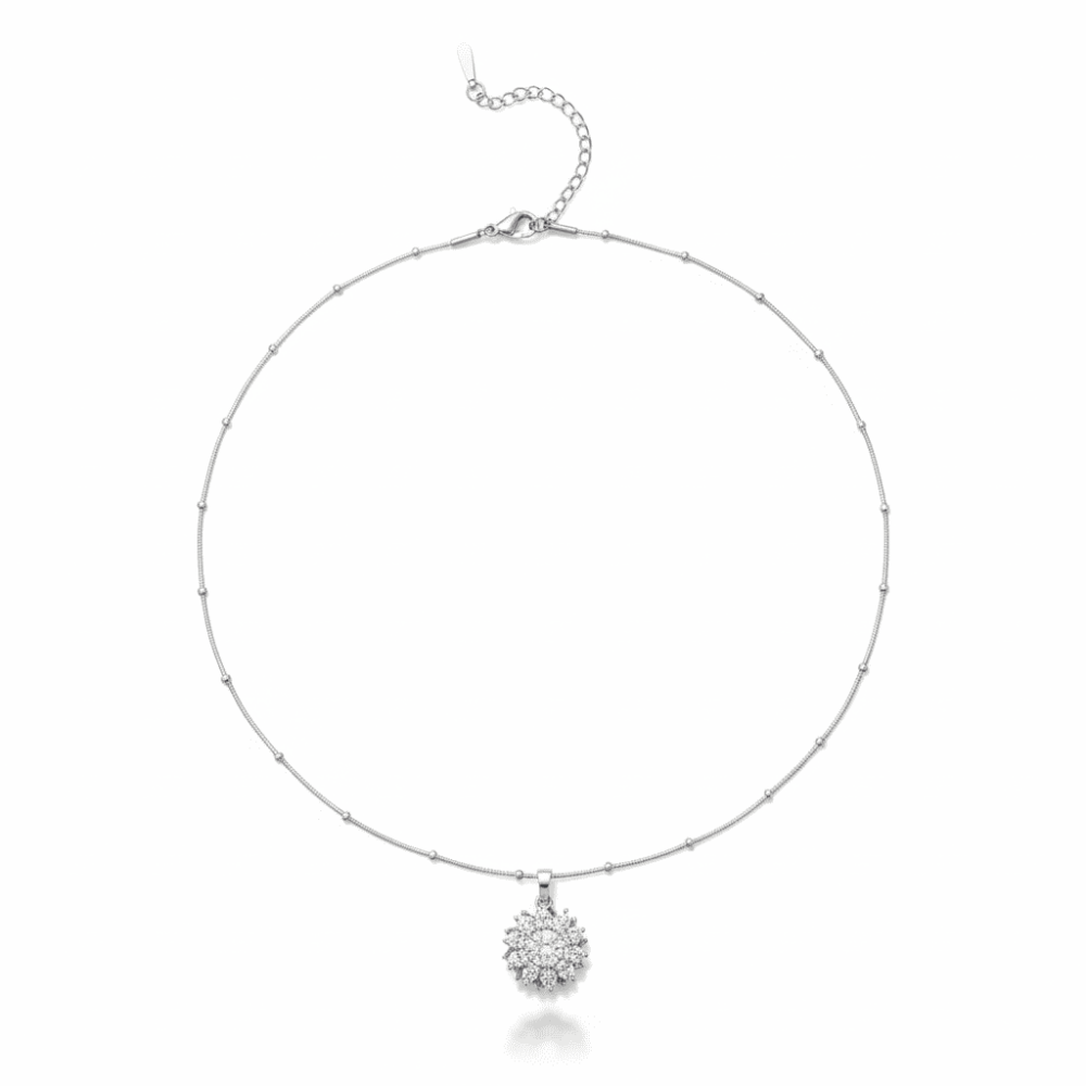 Kadın Çelik Kolye - Güne Bakan Tasarım - Beyaz Zirkon Taşlı - Stres Çarkı Model - Gümüş Renk - 5