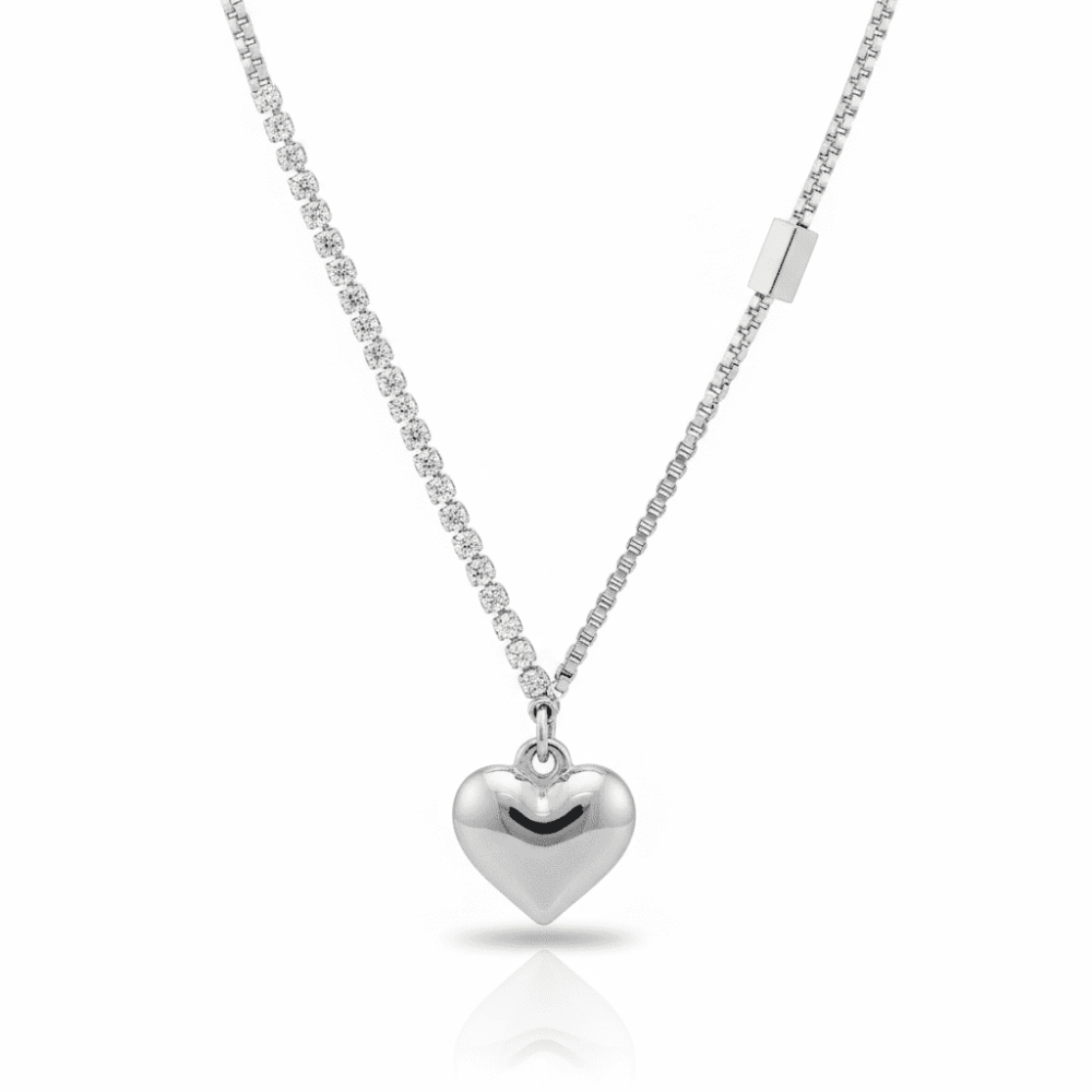 Kadın Çelik Kolye - İsme Özel Yazılı - Kalp Tasarım - Beyaz Zirkon Taşlı - Gümüş Renk - 4