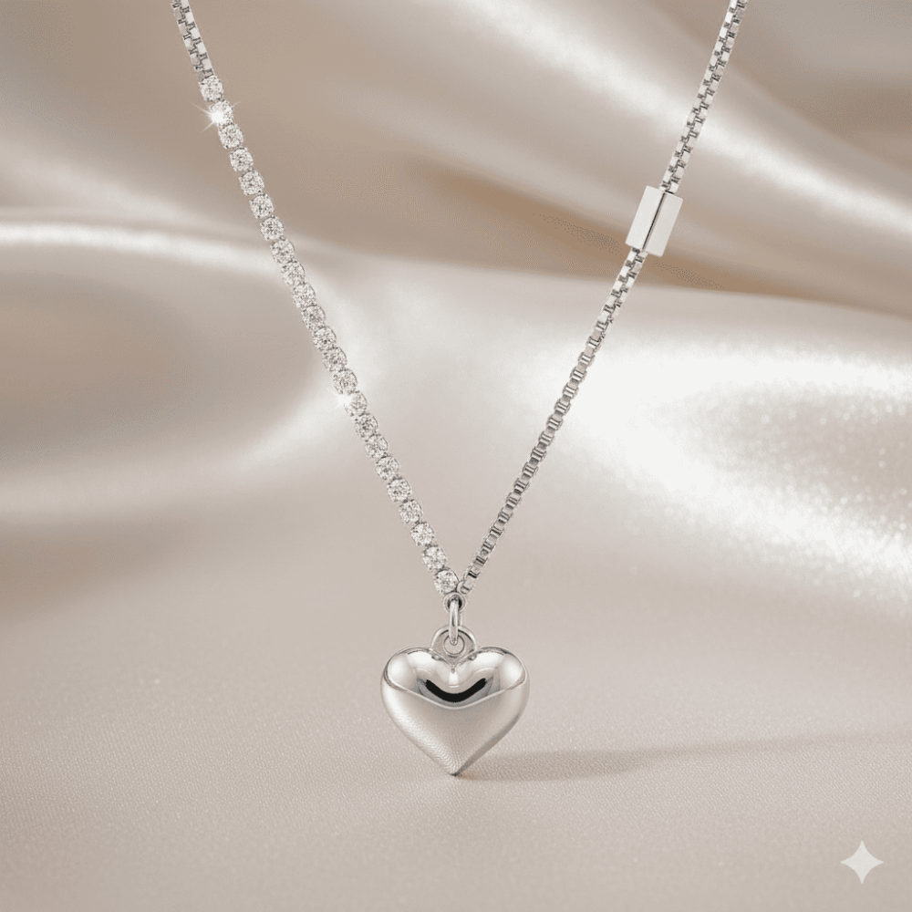 Kadın Çelik Kolye - İsme Özel Yazılı - Kalp Tasarım - Beyaz Zirkon Taşlı - Gümüş Renk - 3