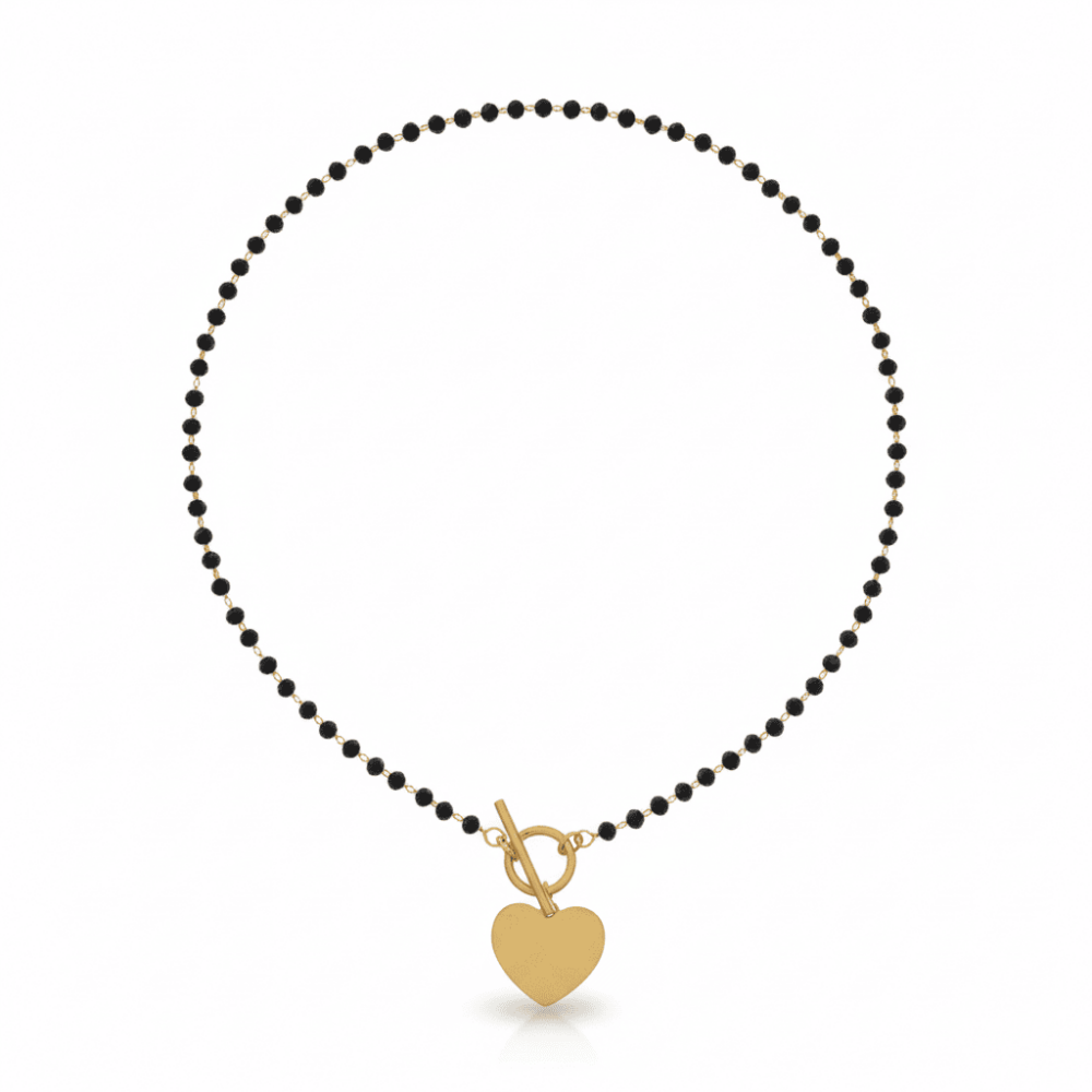 Kadın Çelik Kolye - İsme Özel Yazılı - Kalp Tasarım - Siyah Zirkon Taşlı - Altın Renk - 5