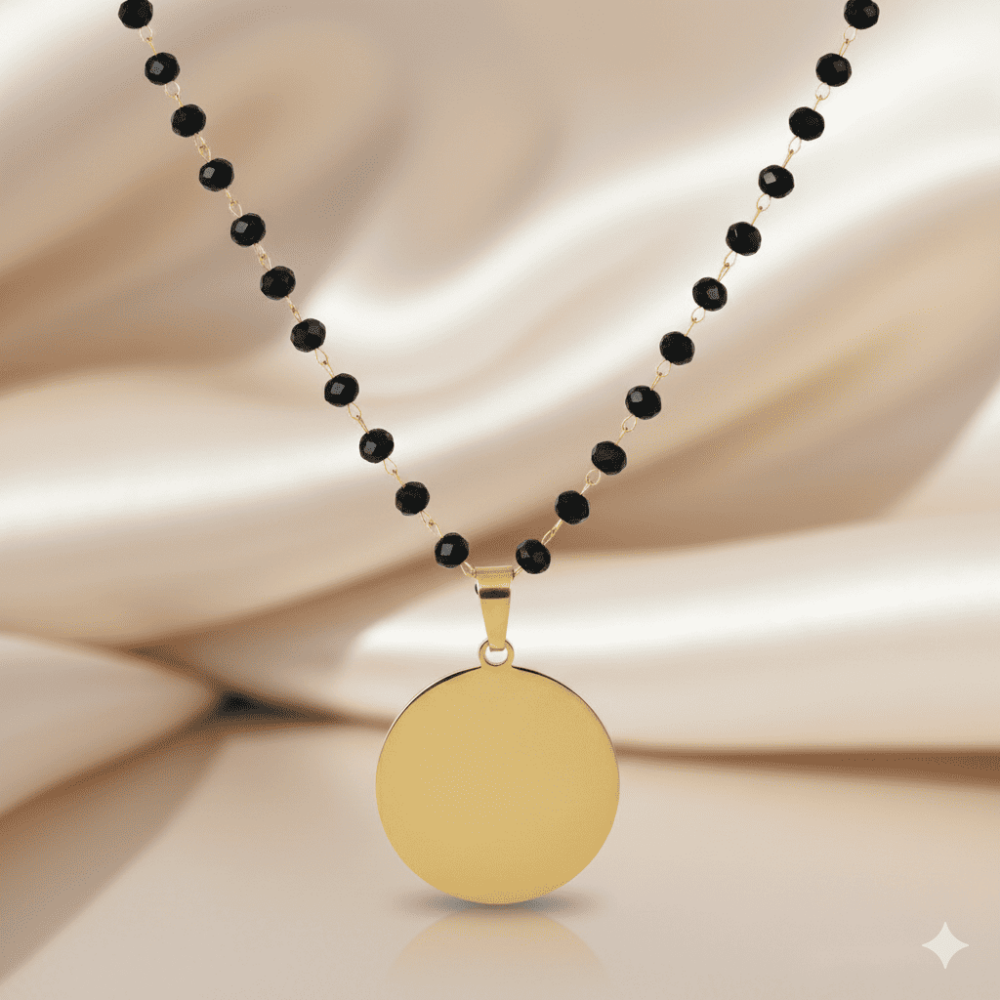 Kadın Çelik Kolye - İsme Özel Yazılı - Klasik Model - Siyah Zirkon Taşlı - Altın Renk - 3