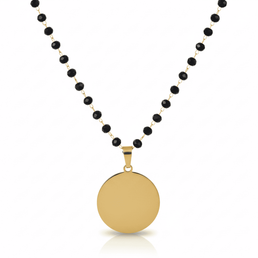 Kadın Çelik Kolye - İsme Özel Yazılı - Klasik Model - Siyah Zirkon Taşlı - Altın Renk - 4