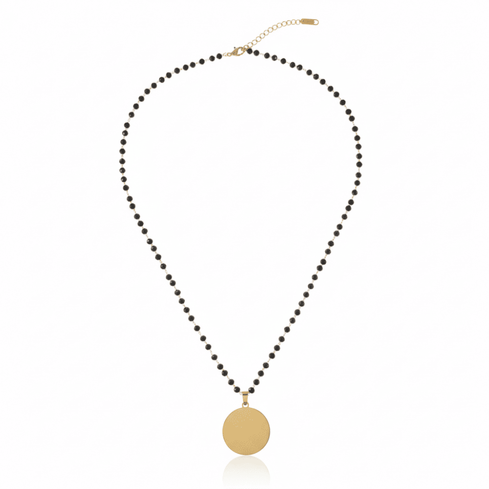 Kadın Çelik Kolye - İsme Özel Yazılı - Klasik Model - Siyah Zirkon Taşlı - Altın Renk - 5