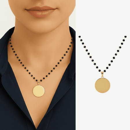 Kadın Çelik Kolye - İsme Özel Yazılı - Klasik Model - Siyah Zirkon Taşlı - Altın Renk - Tesbihane