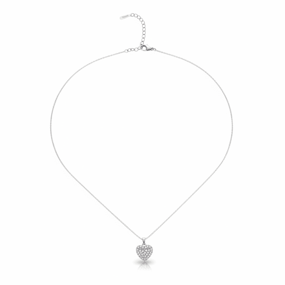 Kadın Çelik Kolye - Kalp Tasarım - Beyaz Zirkon Taşlı - Gümüş Renk - 5