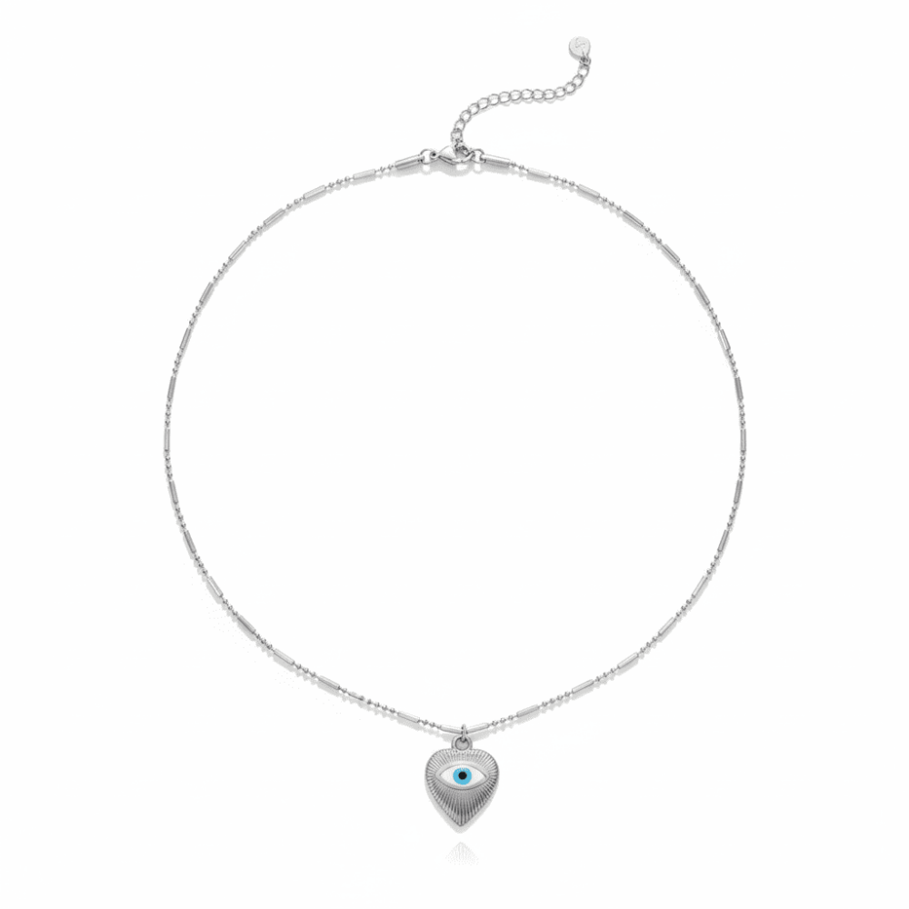 Kadın Çelik Kolye - Kalp Tasarım - Göz Detaylı - Gümüş Renk - 5