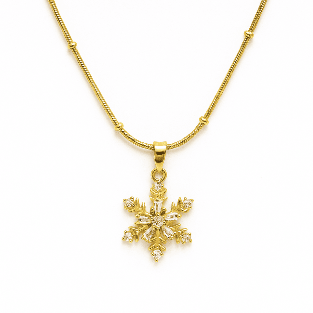 Kadın Çelik Kolye - Kar Tanesi Tasarım - Beyaz Zirkon Taşlı - Stres Çarkı Model - Altın Renk - 4