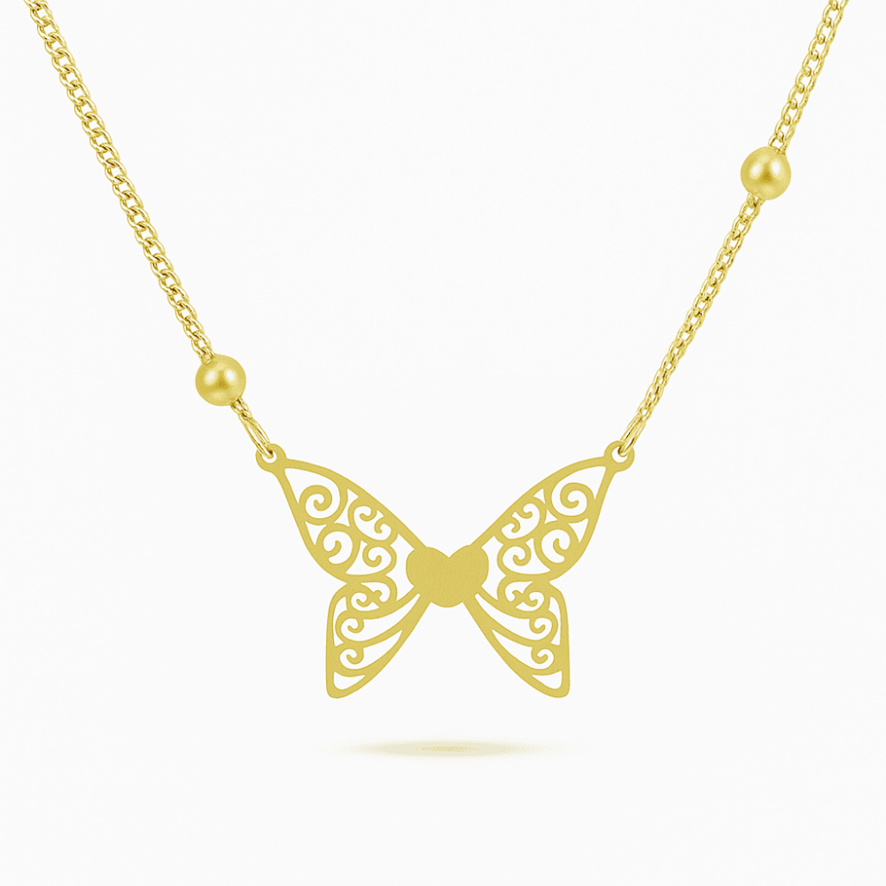 Kadın Çelik Kolye - Kelebek Tasarım - Altın Renk - 4