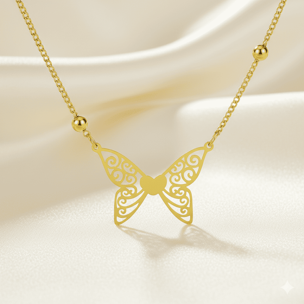 Kadın Çelik Kolye - Kelebek Tasarım - Altın Renk - 3