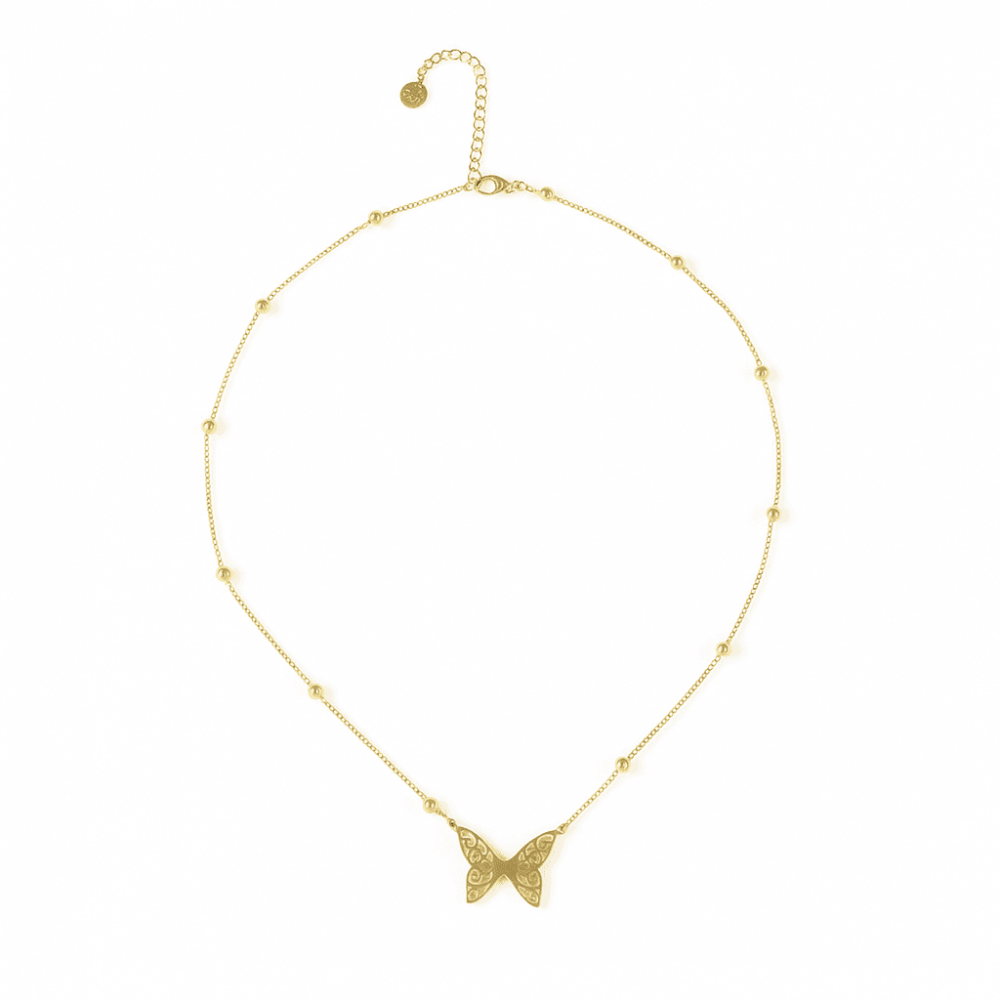 Kadın Çelik Kolye - Kelebek Tasarım - Altın Renk - 5