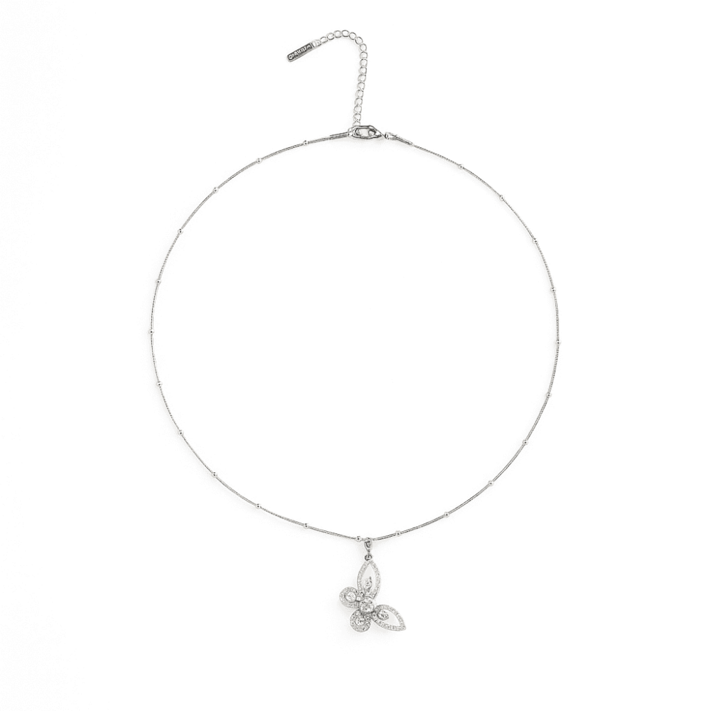 Kadın Çelik Kolye - Kelebek Tasarım - Beyaz Zirkon Taşlı - Gümüş Renk - 5