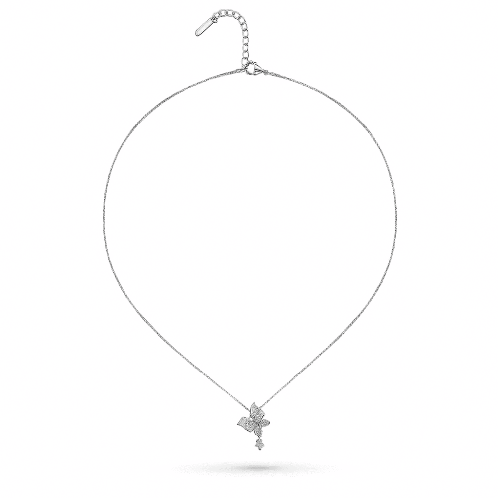 Kadın Çelik Kolye - Kelebek Tasarım - Beyaz Zirkon Taşlı - Tek Taş Süslemeli - Gümüş Renk - 5