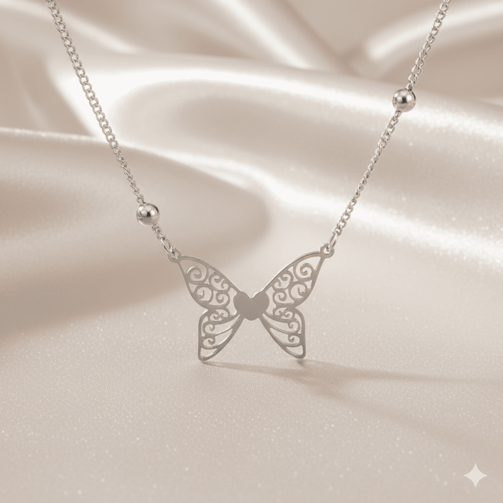 Kadın Çelik Kolye - Kelebek Tasarım - Gümüş Renk - 3