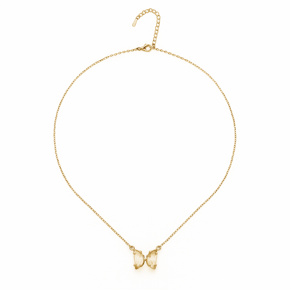 Kadın Çelik Kolye - Kelebek Tasarım - Pembe Zirkon Taşlı - Altın Renk - 5