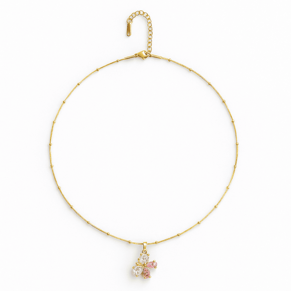 Kadın Çelik Kolye - Kelebek Tasarım - Renkli Zirkon Taşlı - Altın Renk - 5