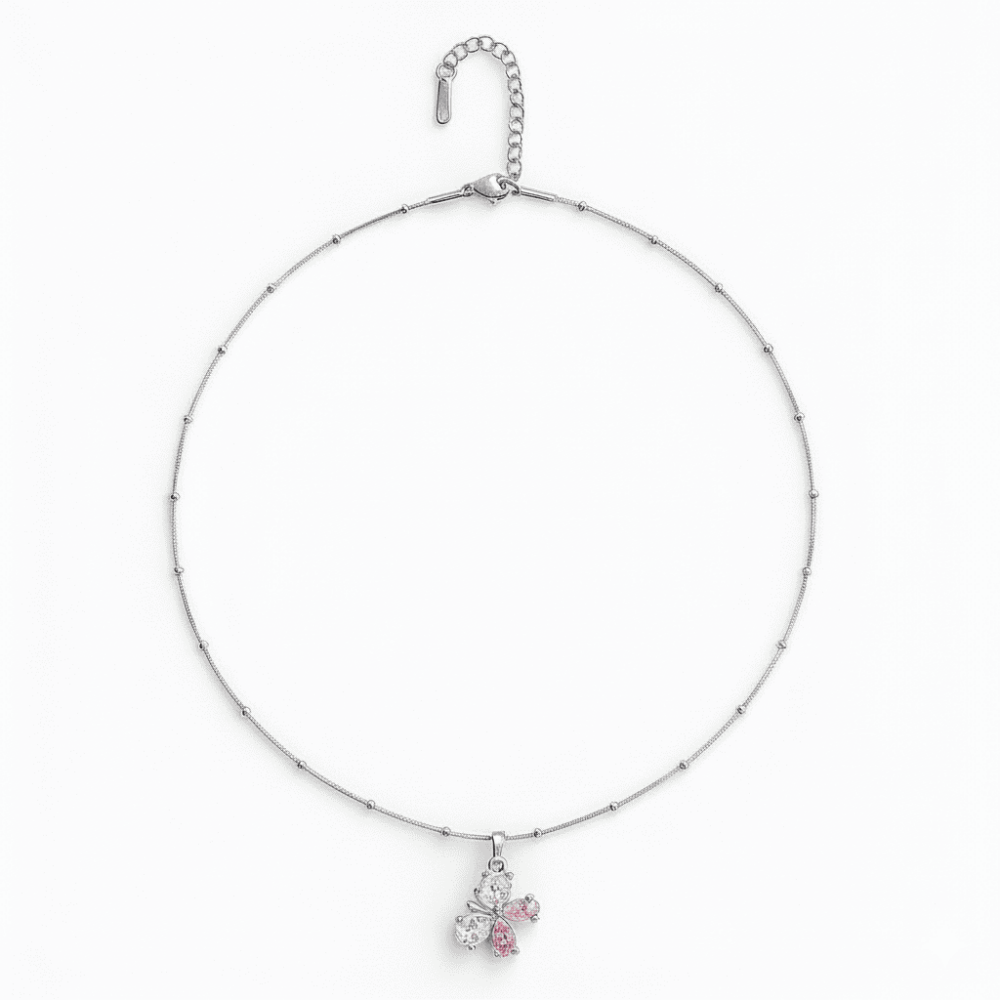 Kadın Çelik Kolye - Kelebek Tasarım - Renkli Zirkon Taşlı - Gümüş Renk - 5