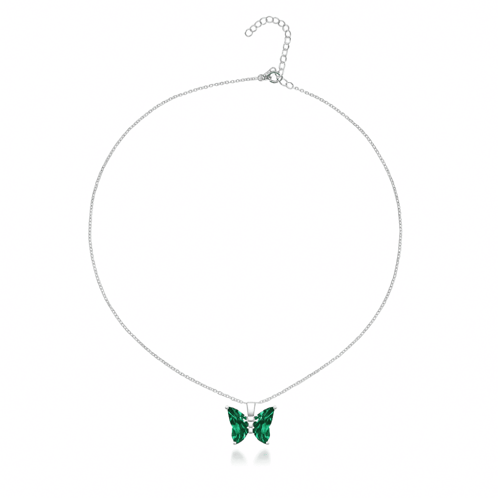 Kadın Çelik Kolye - Kelebek Tasarım - Yeşil Turkuaz Zirkon Taşlı - Gümüş Renk - 5