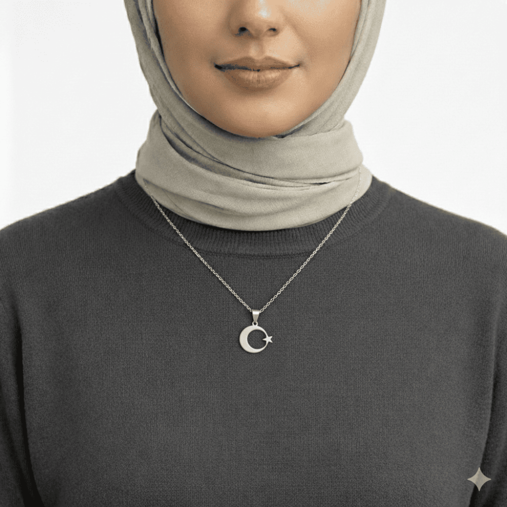 Kadın Çelik Kolye - Kişiye Özel - Gümüş Renk - Ayyıldız Tasarım - 45 cm - 2