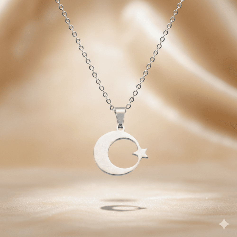 Kadın Çelik Kolye - Kişiye Özel - Gümüş Renk - Ayyıldız Tasarım - 45 cm - 3