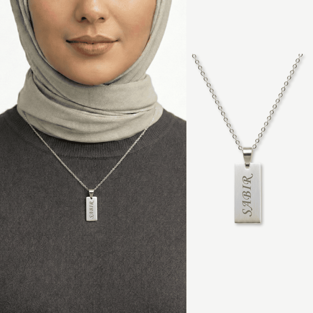 Kadın Çelik Kolye - Kişiye Özel - Gümüş Renk - Dikdörtgen Tasarım - 45 cm - 1