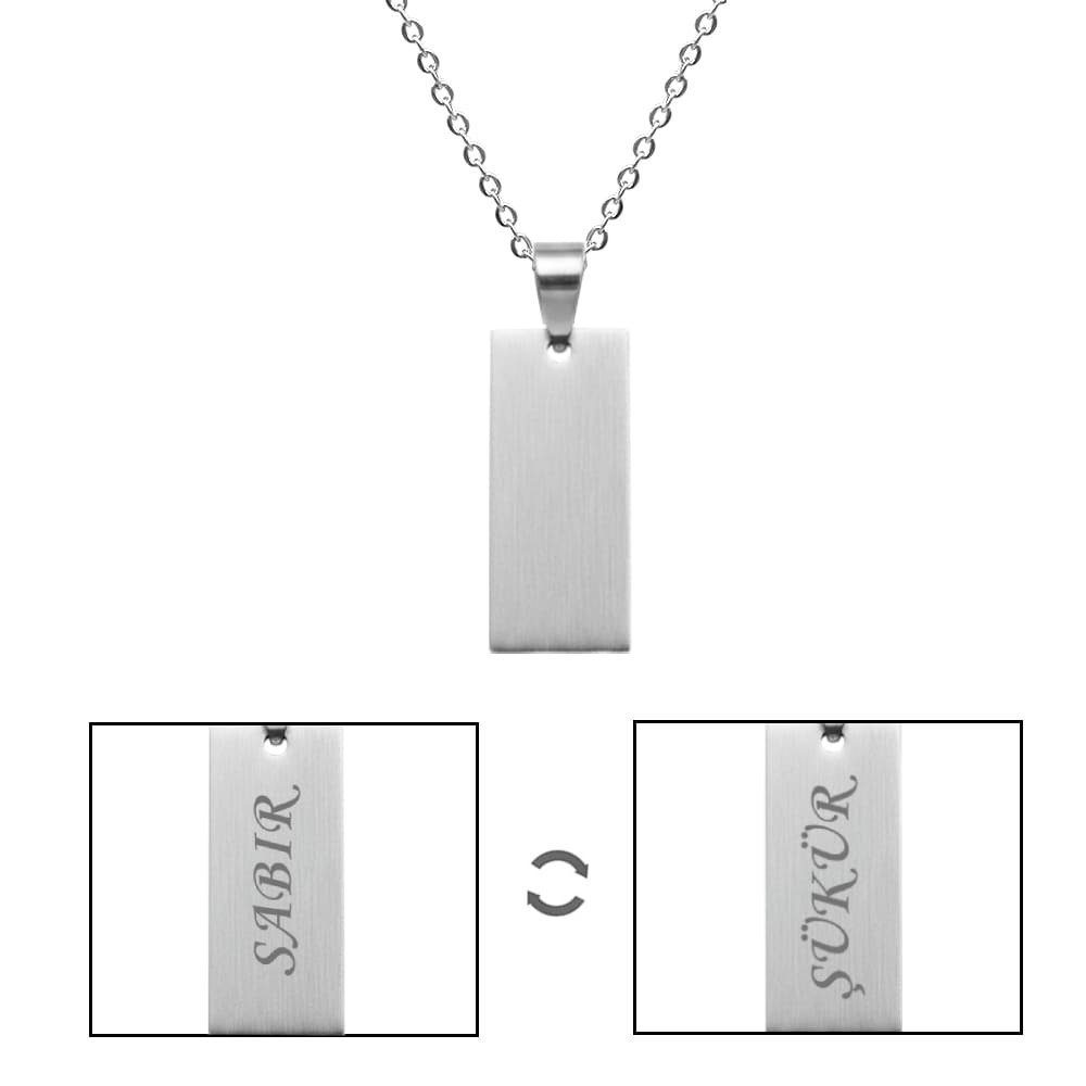 Kadın Çelik Kolye - Kişiye Özel - Gümüş Renk - Dikdörtgen Tasarım - 45 cm - 5