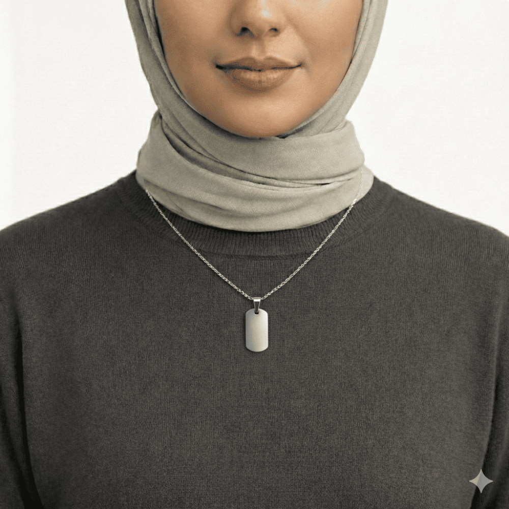 Kadın Çelik Kolye - Kişiye Özel - Gümüş Renk - Oval Dikdörtgen Tasarım - 45 cm - 2