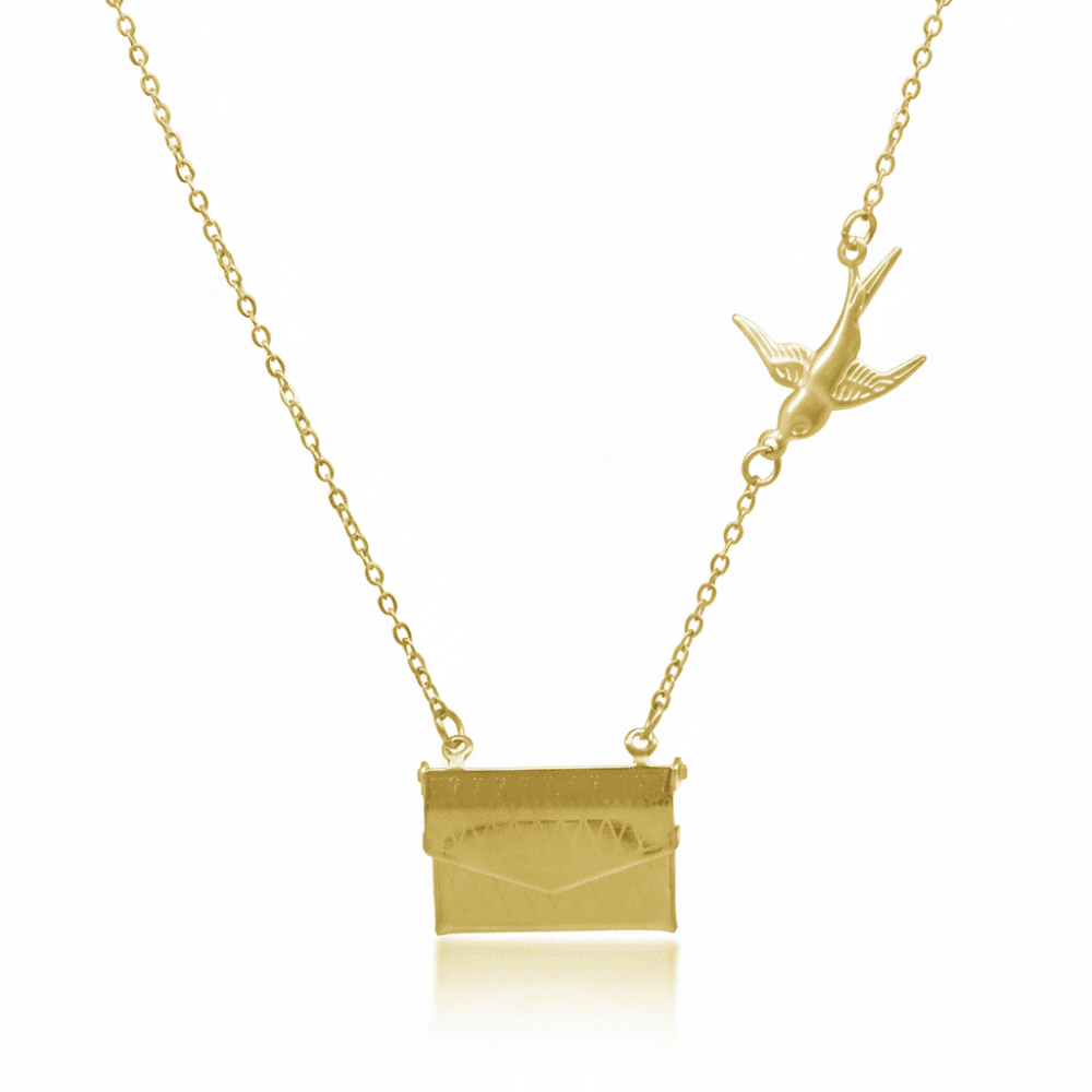 Kadın Çelik Kolye - Posta Güvercini Detaylı - Forse Zincirli - İsme Özel Yazılı - Altın Renk - 4