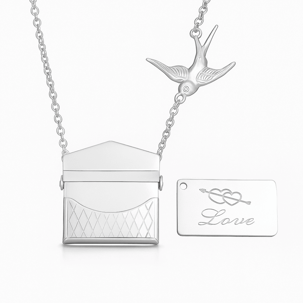 Kadın Çelik Kolye - Posta Güvercini Detaylı - Forse Zincirli - İsme Özel Yazılı - Gümüş Renk - 7