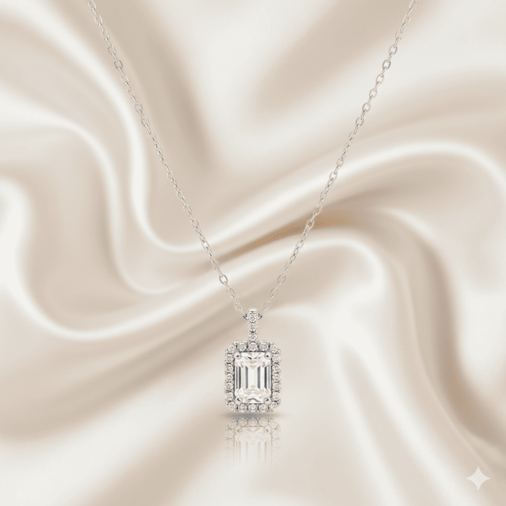 Kadın Çelik Tek Taş Kolye - Baget Zirkon Taşlı - Forse Zincirli - Gümüş Renk - 3