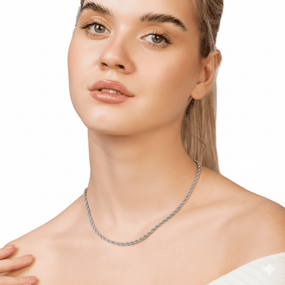 Kadın Çelik Zincir - Burma Model - Gümüş Renk - 40 cm Uzunluk - 3,0 mm Genişlik - 2